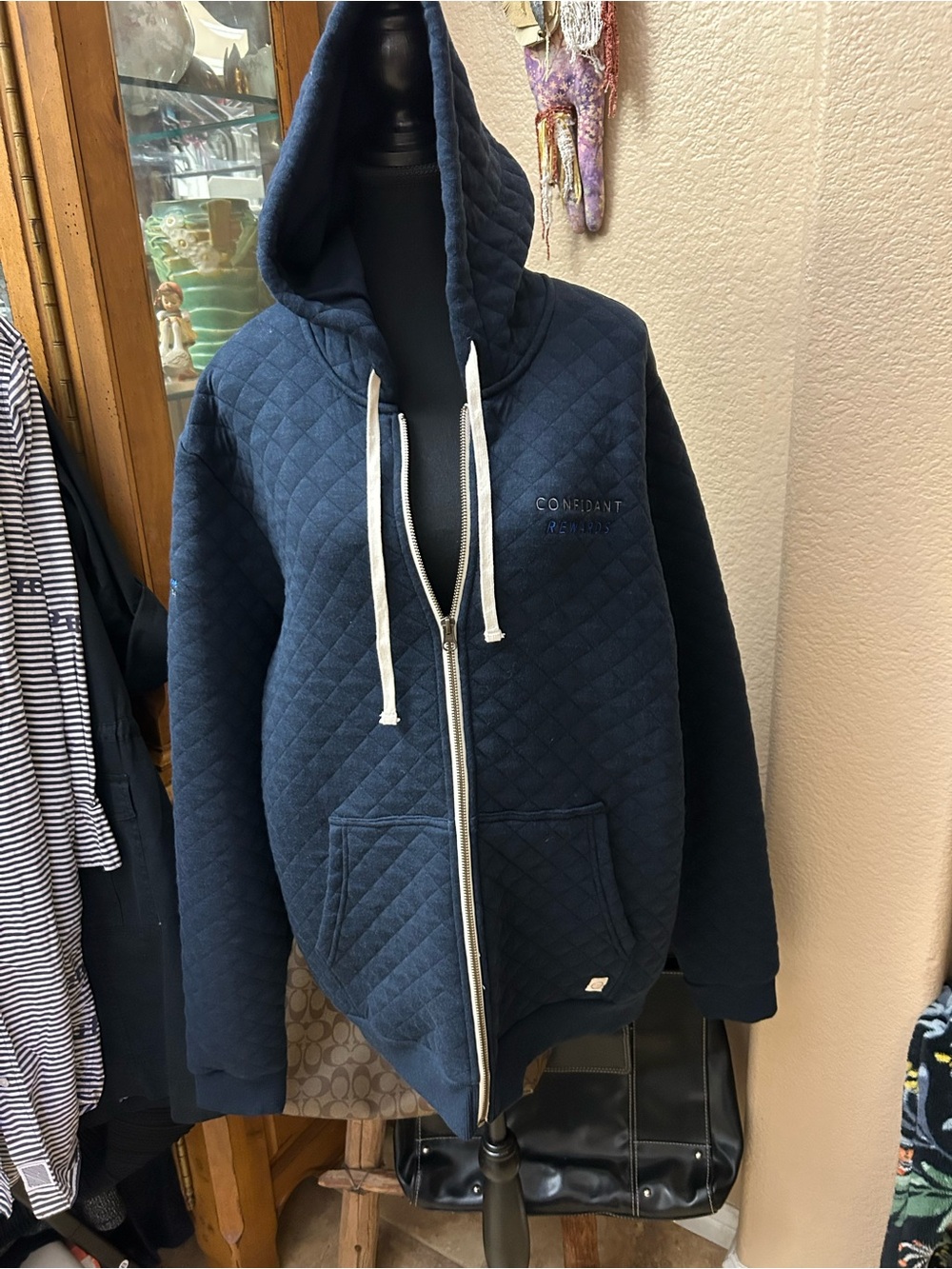Marine Layer Men's Quilted Navy Hooded Zip Jacket